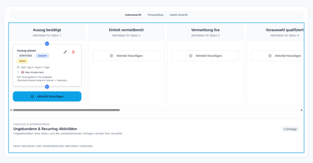 Standard-Aufgaben je Status definieren